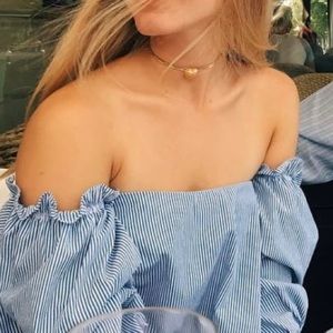 Zara Off-the-shoulder Bustier Pinstripe Top